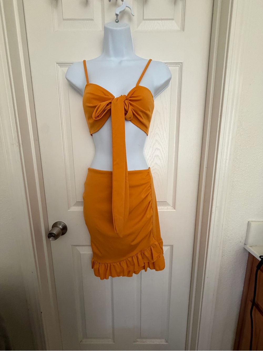 Women’s Tie-Front Ruffle Mini Skirt Set - Mustard